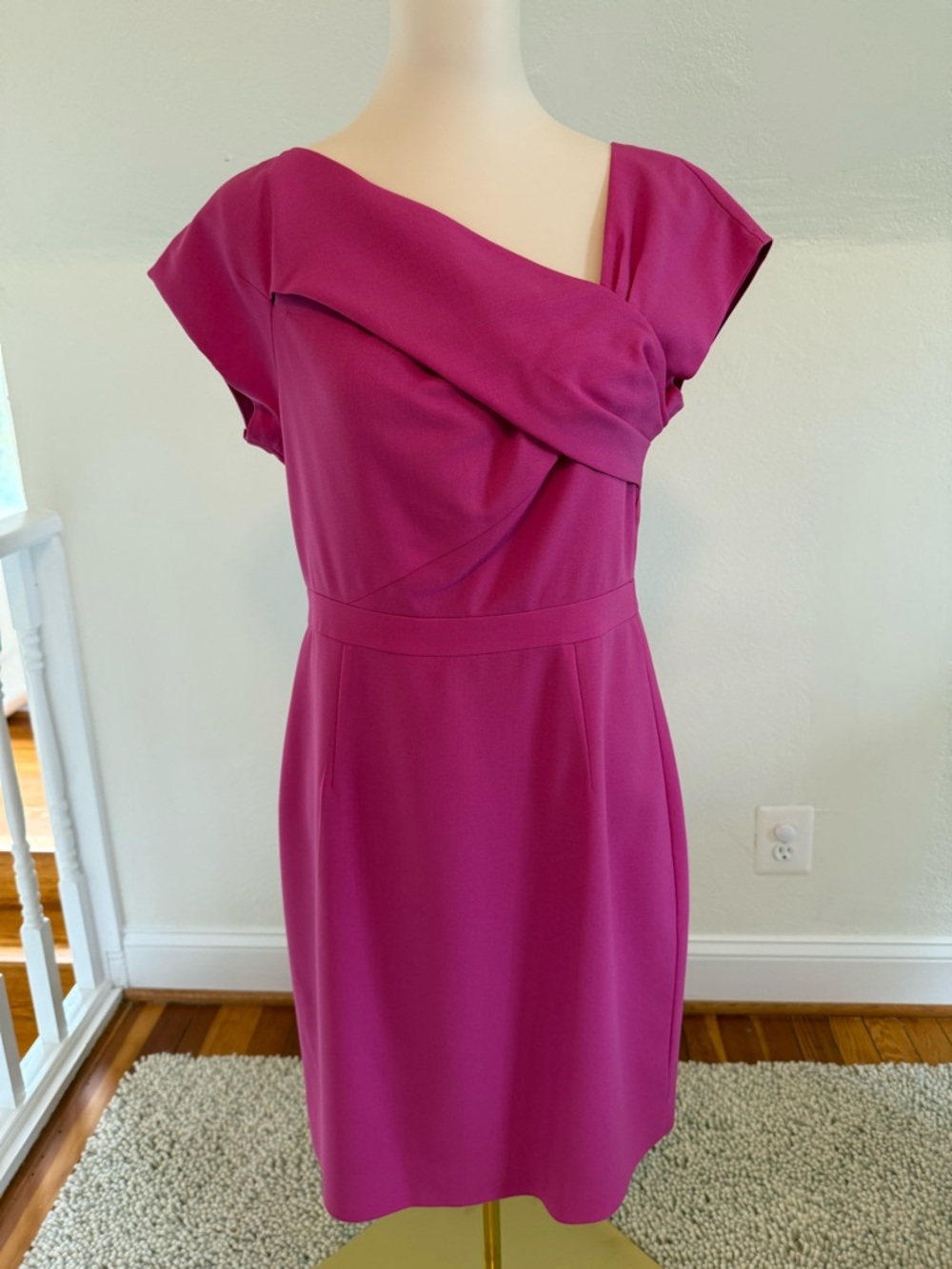J. Crew Fuchsia Draped Cap-Sleeve Sheath Dress in Summer Wool Fabric Size 8